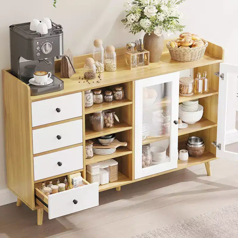 55 Buffet moderne, meuble de bar à café, étagères réglables et portes vitrées pour cuisine/salle à manger