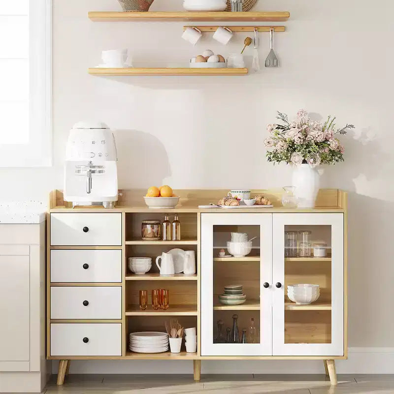 55 Buffet moderne, meuble de bar à café, étagères réglables et portes vitrées pour cuisine/salle à manger