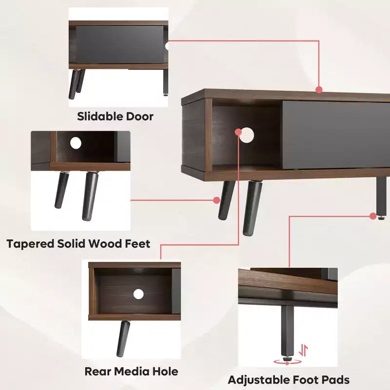 Meuble TV moderne Bestier du milieu du siècle pour téléviseur de 80 pouces, meuble de divertissement de 70 pouces avec portes coulissantes pour salon, Noyer