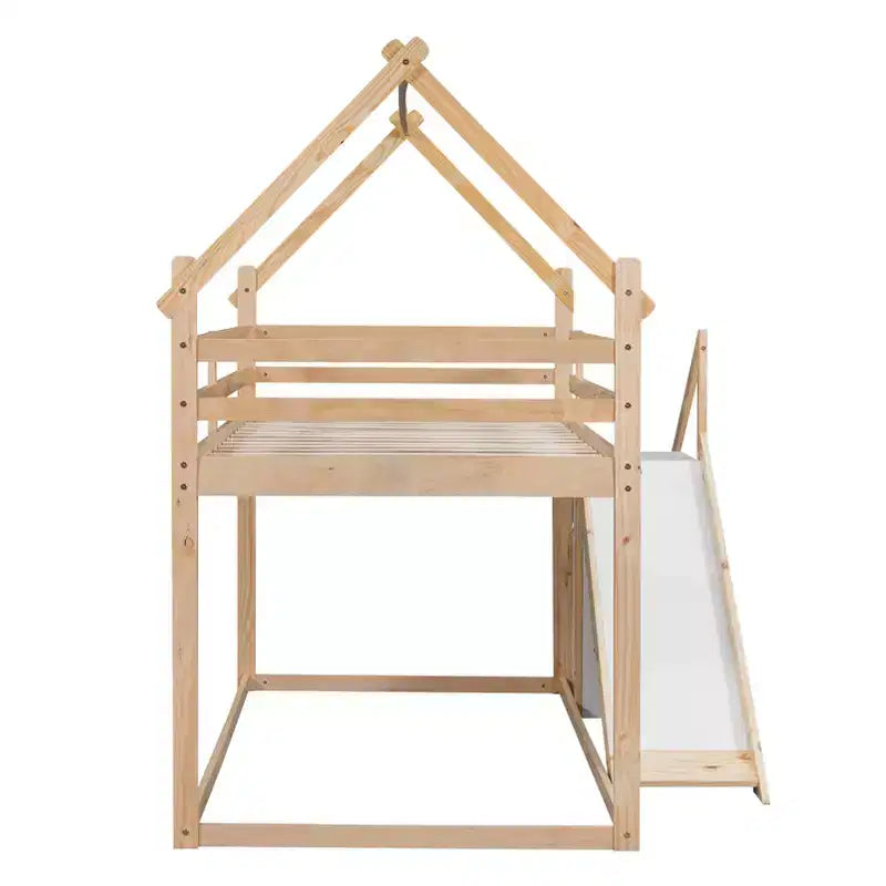 Lit superposé pour enfants Whisen avec toboggan, escalier et rangement - Pin massif et MDF, amusant et peu encombrant