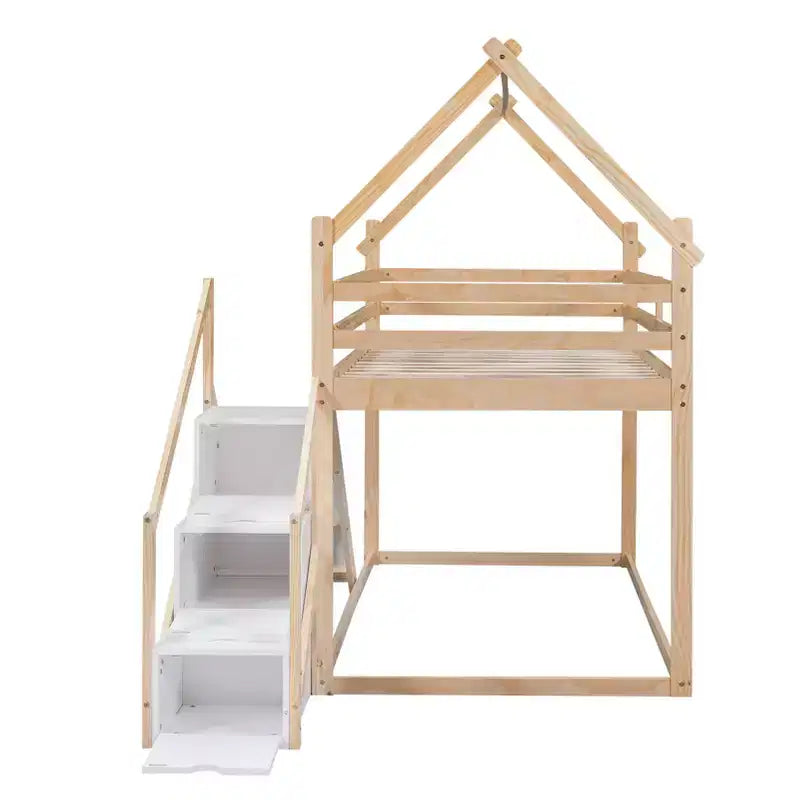 Lit superposé pour enfants Whisen avec toboggan, escalier et rangement - Pin massif et MDF, amusant et peu encombrant