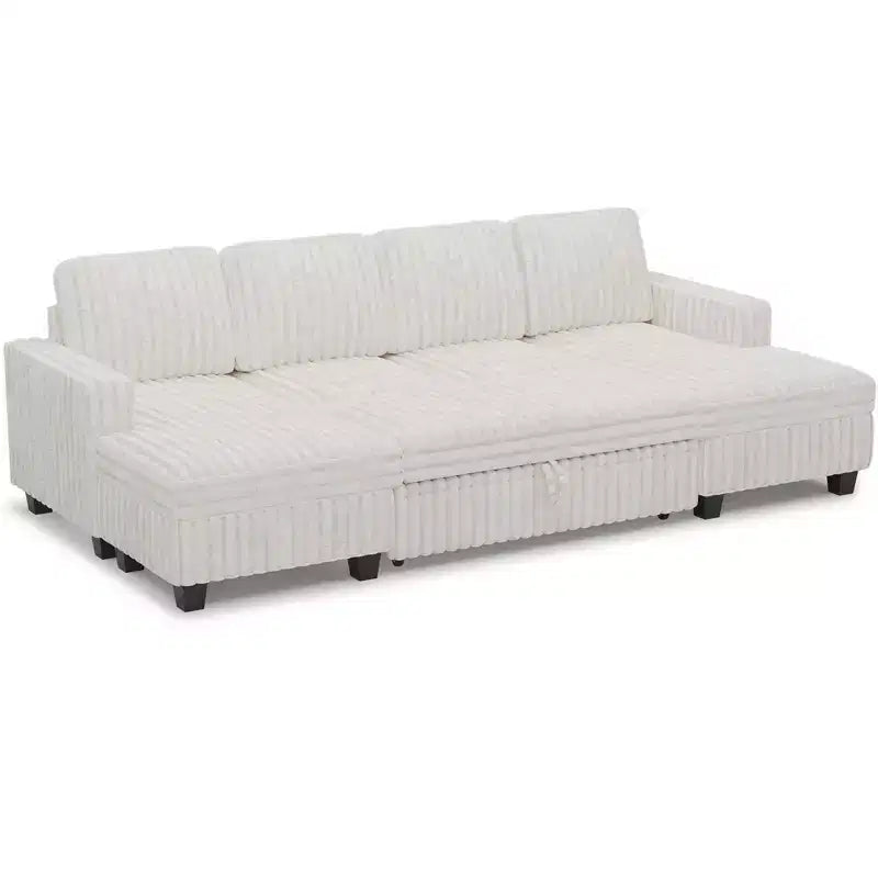 Canapé modulable convertible Belffin avec lit gigogne, double méridienne en velours côtelé avec rangement
