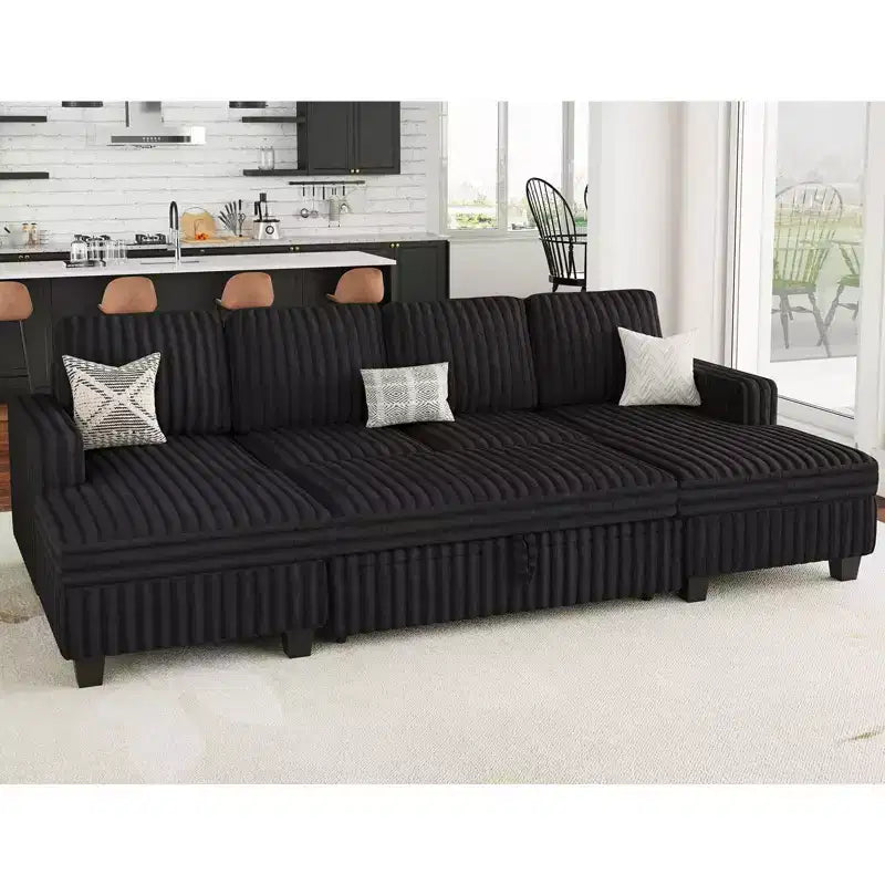 Belffin Modular Sectional Sleeper Sofa with Pull Out Couch Bed Corduroy Double Chaise with Storage