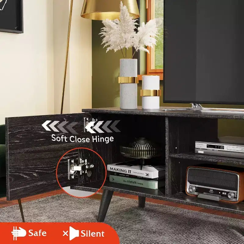 Meuble TV DEXYLLO pour téléviseur de 55/60 pouces, Meuble de divertissement bohème avec rangements, Console TV pour décoration de salon