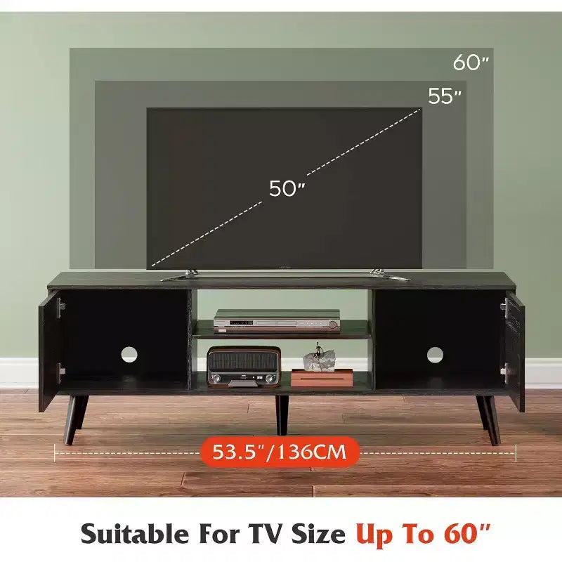 Meuble TV DEXYLLO pour téléviseur de 55/60 pouces, Meuble de divertissement bohème avec rangements, Console TV pour décoration de salon