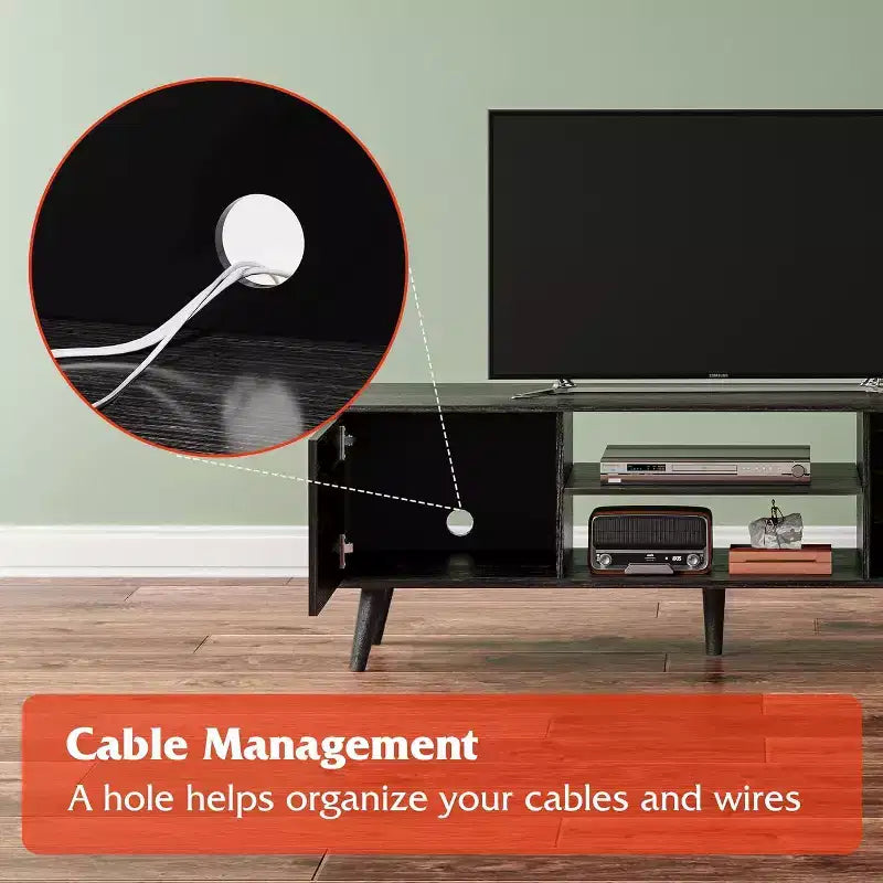 Meuble TV DEXYLLO pour téléviseur de 55/60 pouces, Meuble de divertissement bohème avec rangements, Console TV pour décoration de salon