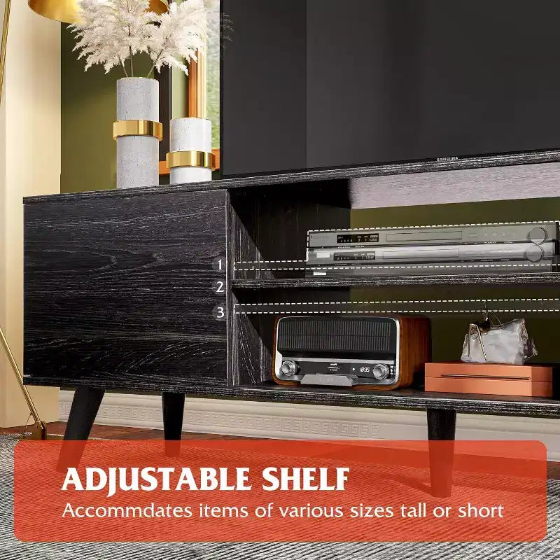 Meuble TV DEXYLLO pour téléviseur de 55/60 pouces, Meuble de divertissement bohème avec rangements, Console TV pour décoration de salon