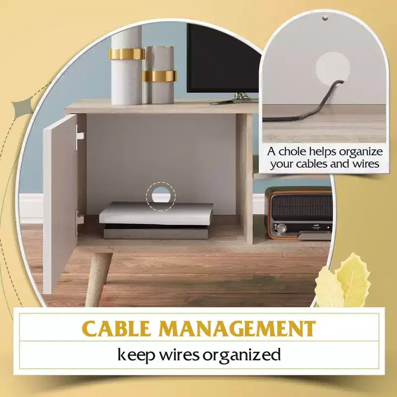 Meuble TV DEXYLLO pour téléviseur de 55/60 pouces, Meuble de divertissement bohème avec rangements, Console TV pour décoration de salon