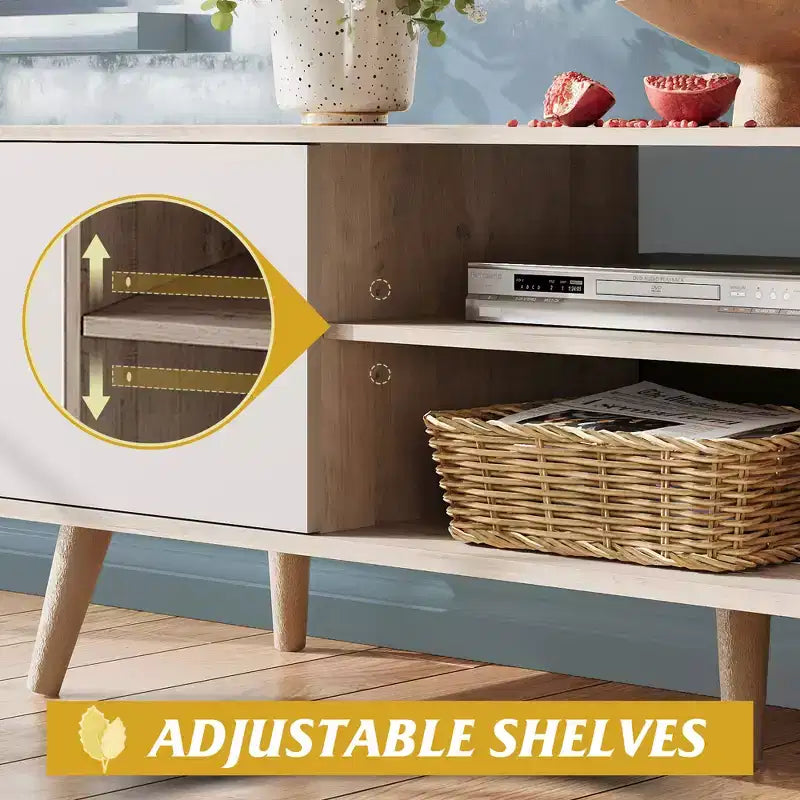 Meuble TV DEXYLLO pour téléviseur de 55/60 pouces, Meuble de divertissement bohème avec rangements, Console TV pour décoration de salon