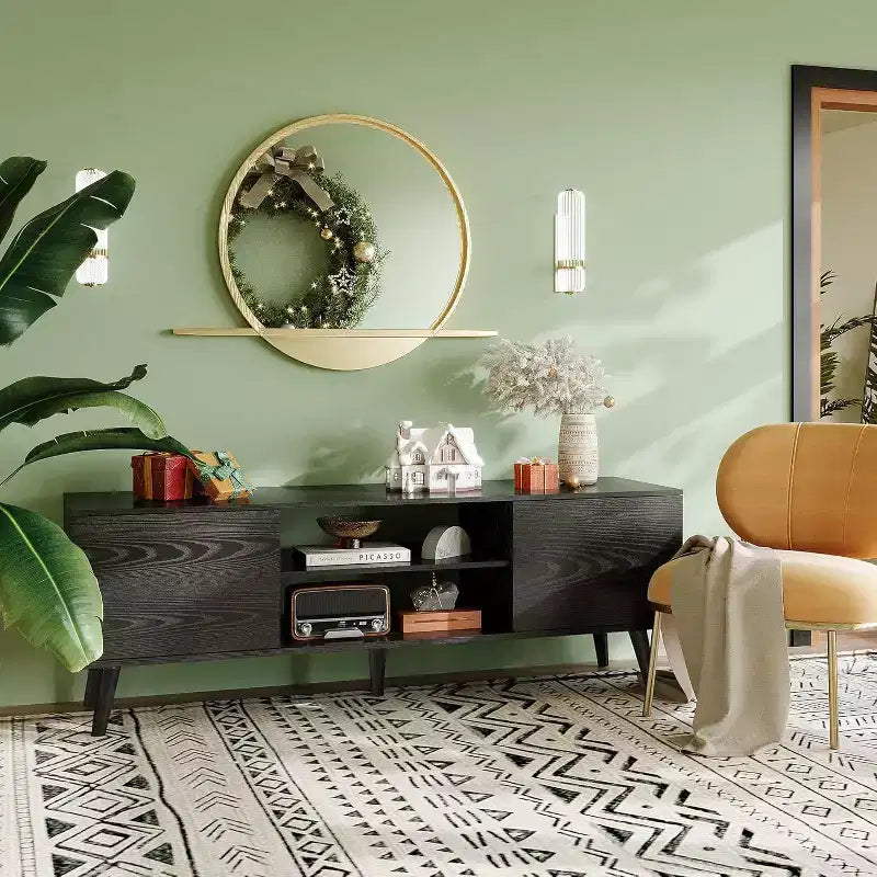 Meuble TV DEXYLLO pour téléviseur de 55/60 pouces, Meuble de divertissement bohème avec rangements, Console TV pour décoration de salon