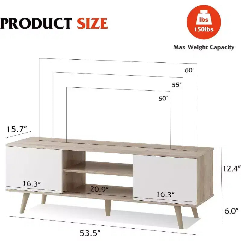 Meuble TV DEXYLLO pour téléviseur de 55/60 pouces, Meuble de divertissement bohème avec rangements, Console TV pour décoration de salon