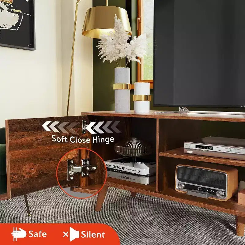 Meuble TV DEXYLLO pour téléviseur de 55/60 pouces, Meuble de divertissement bohème avec rangements, Console TV pour décoration de salon