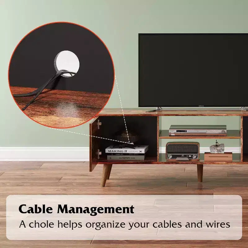 Meuble TV DEXYLLO pour téléviseur de 55/60 pouces, Meuble de divertissement bohème avec rangements, Console TV pour décoration de salon