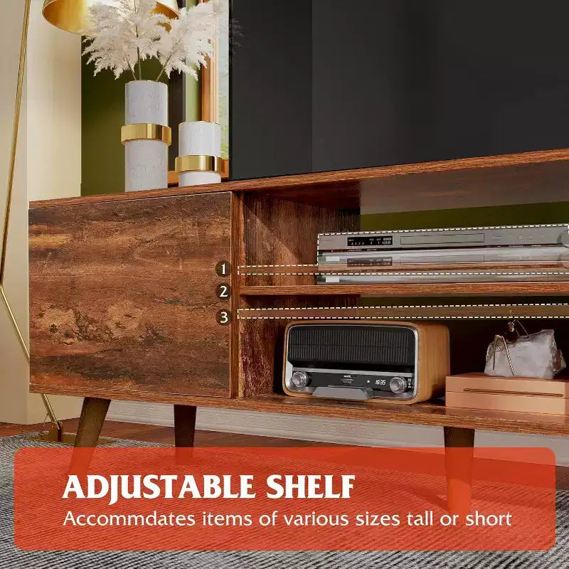 Meuble TV DEXYLLO pour téléviseur de 55/60 pouces, Meuble de divertissement bohème avec rangements, Console TV pour décoration de salon