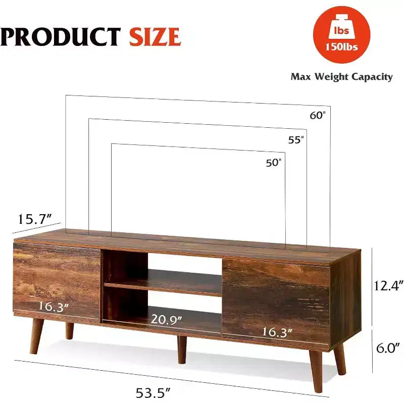 Meuble TV DEXYLLO pour téléviseur de 55/60 pouces, Meuble de divertissement bohème avec rangements, Console TV pour décoration de salon