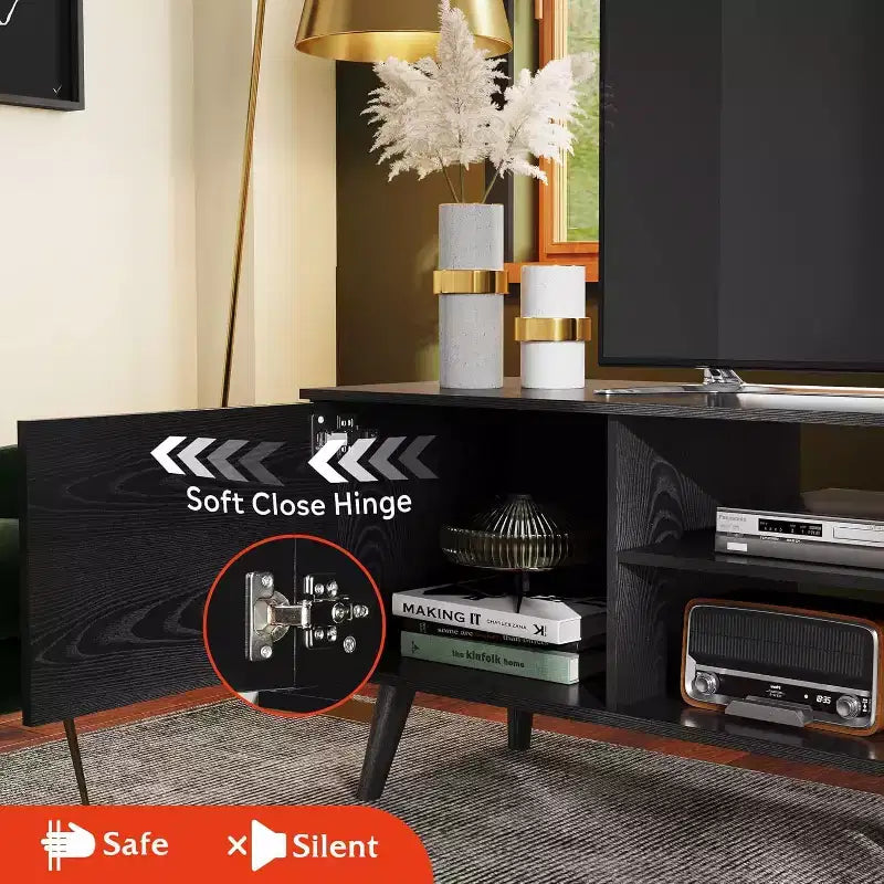 Meuble TV DEXYLLO pour téléviseur de 55/60 pouces, Meuble de divertissement bohème avec rangements, Console TV pour décoration de salon