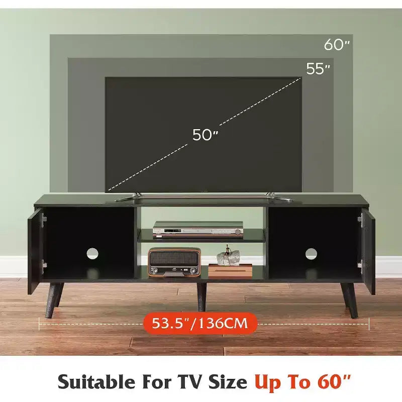 Meuble TV DEXYLLO pour téléviseur de 55/60 pouces, Meuble de divertissement bohème avec rangements, Console TV pour décoration de salon