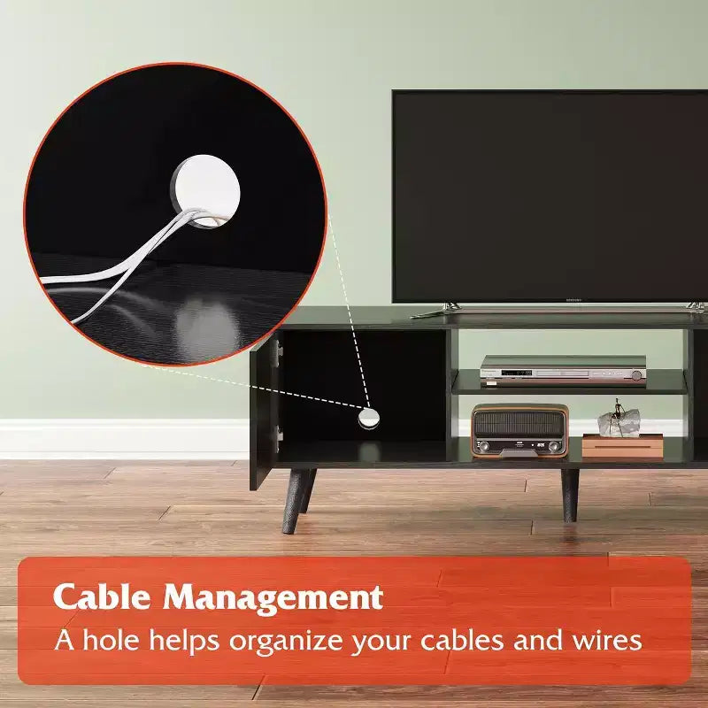 Meuble TV DEXYLLO pour téléviseur de 55/60 pouces, Meuble de divertissement bohème avec rangements, Console TV pour décoration de salon