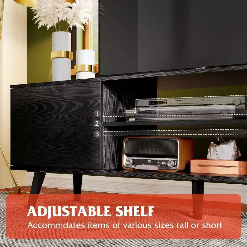 Meuble TV DEXYLLO pour téléviseur de 55/60 pouces, Meuble de divertissement bohème avec rangements, Console TV pour décoration de salon