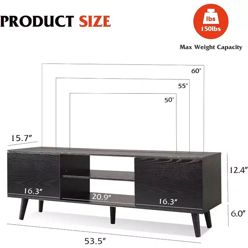 Meuble TV DEXYLLO pour téléviseur de 55/60 pouces, Meuble de divertissement bohème avec rangements, Console TV pour décoration de salon