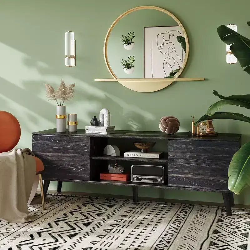 Meuble TV DEXYLLO pour téléviseur de 55/60 pouces, Meuble de divertissement bohème avec rangements, Console TV pour décoration de salon