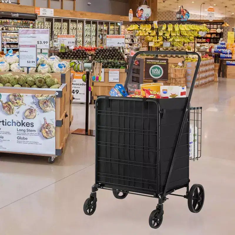VEVOR Chariot de Courses Pliant avec Doublure Amovible Imperméable, Caddie de Grande Capacité 95 kg avec Double Panier, Roues Pivotantes à 360°