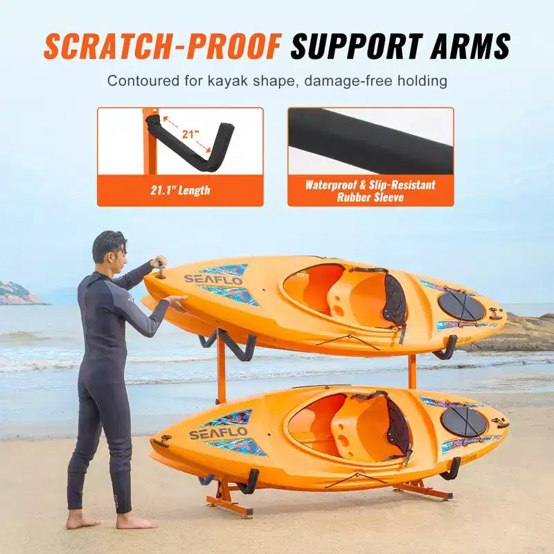 Support de rangement autoportant pour kayak VEVOR, support pour kayak/canoë/planche à pagaie 4 places avec bras rembourrés et largeur réglable, charge maximale de 100 kg
