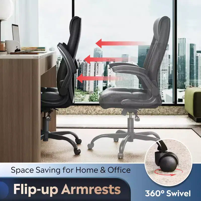 Chaise de bureau ergonomique à dossier haut, chaise de bureau avec accoudoirs rabattables réglables, soutien lombaire et appuie-tête épais