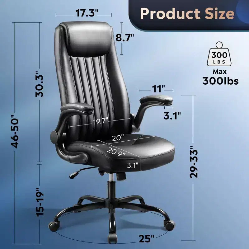 Chaise de bureau ergonomique à dossier haut, chaise de bureau avec accoudoirs rabattables réglables, soutien lombaire et appuie-tête épais