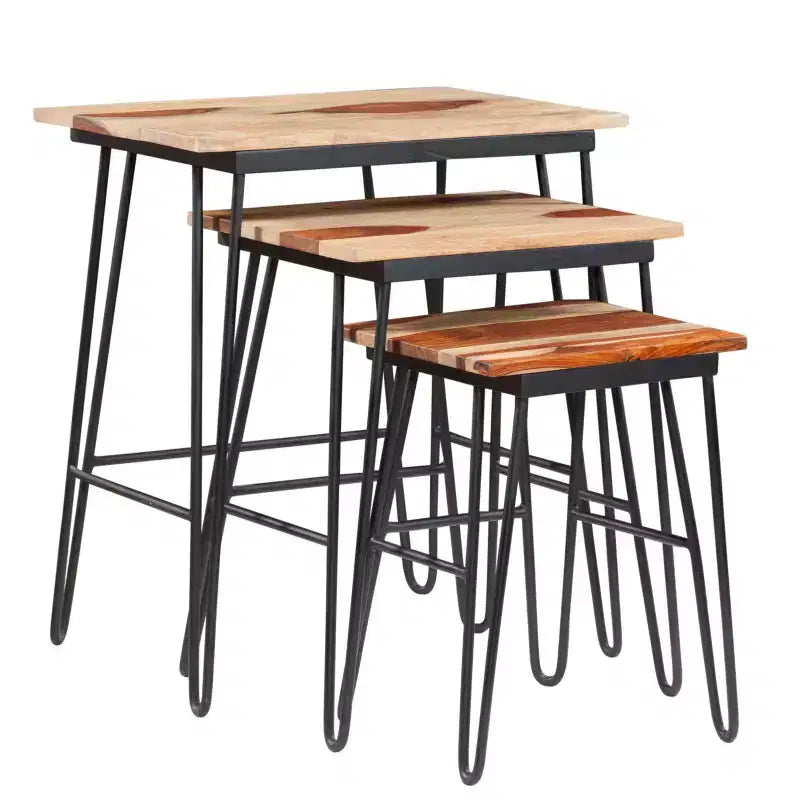 GDFStudio Bruno Lot de 3 Tables d'Appoint Gigognes Rectangulaires avec Plateau Bicolore