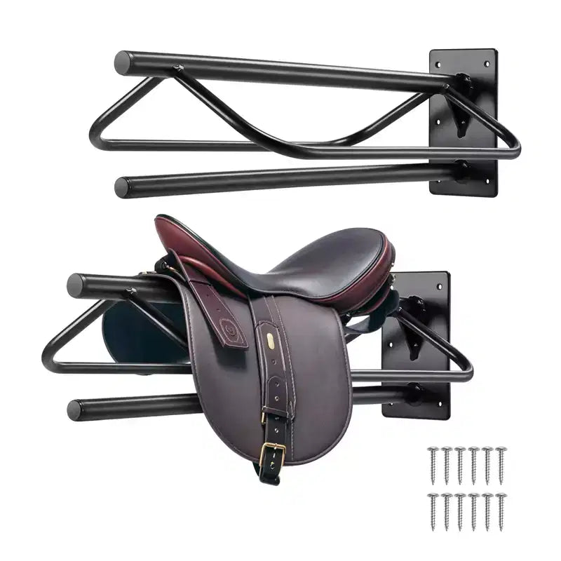 VEVOR Saddle Rack with Pad Bar,23.8 x 12.6 x 10.2 in,2 Packs Wall Mounted Saddle Stand, Heavy-Duty Steel Saddle Holder, Western & English Saddle Rack