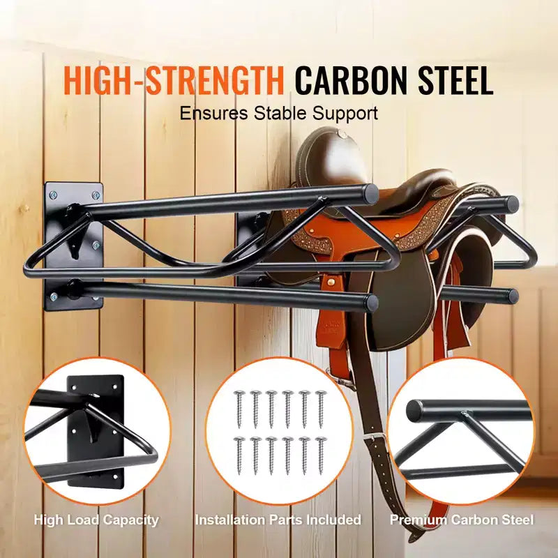VEVOR Support à selle avec barre de protection, 60,5 x 32 x 25,9 cm, lot de 2 supports muraux pour selles, support de selle en acier robuste, support de selle pour selles Western et anglaises