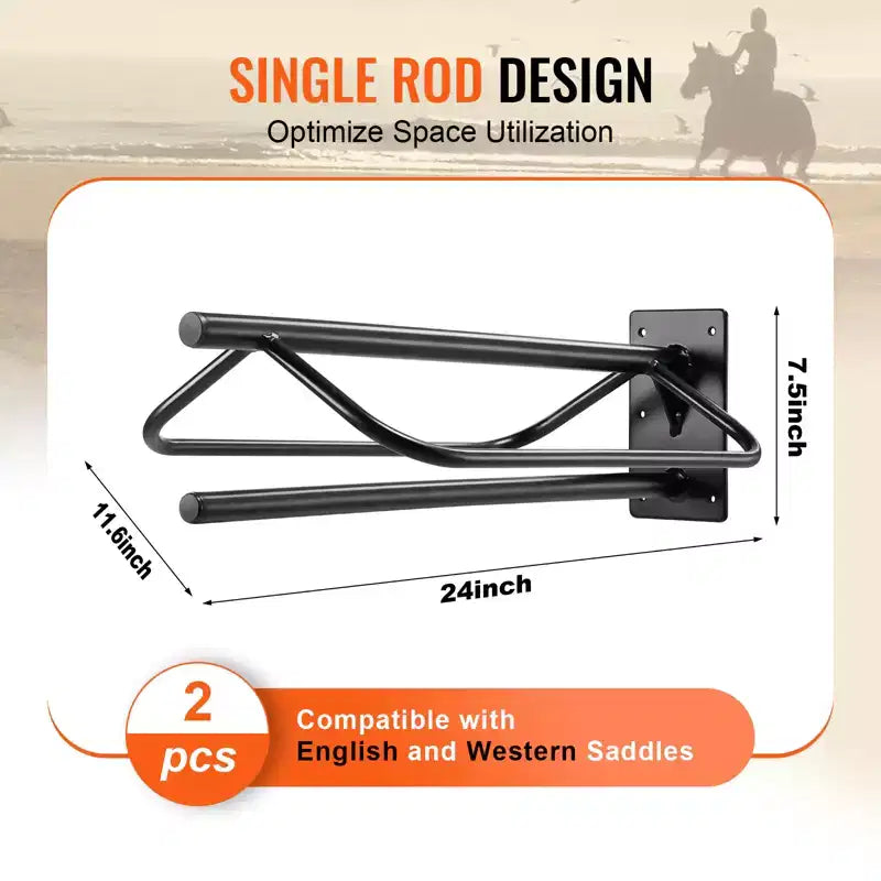 VEVOR Support à selle avec barre de protection, 60,5 x 32 x 25,9 cm, lot de 2 supports muraux pour selles, support de selle en acier robuste, support de selle pour selles Western et anglaises