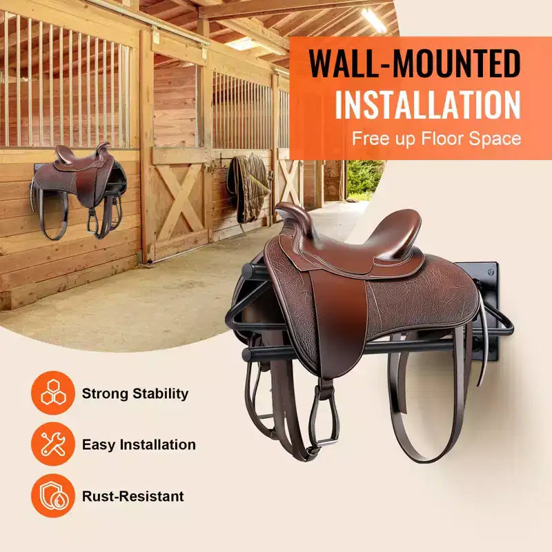 VEVOR Support à selle avec barre de protection, 60,5 x 32 x 25,9 cm, lot de 2 supports muraux pour selles, support de selle en acier robuste, support de selle pour selles Western et anglaises