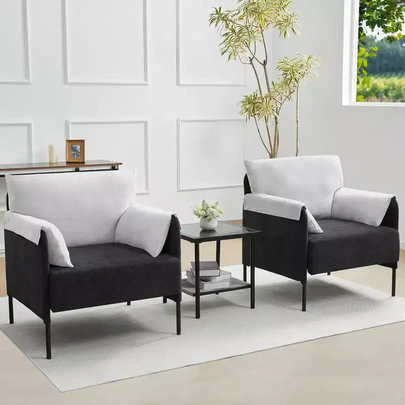 Fauteuil d'appoint surdimensionné en chenille, Fauteuil de salon avec grande assise, Fauteuils de lecture modernes pour chambre et salon (Lot de 2)