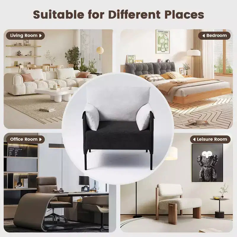 Fauteuil d'appoint surdimensionné en chenille, Fauteuil de salon avec grande assise, Fauteuils de lecture modernes pour chambre et salon (Lot de 2)