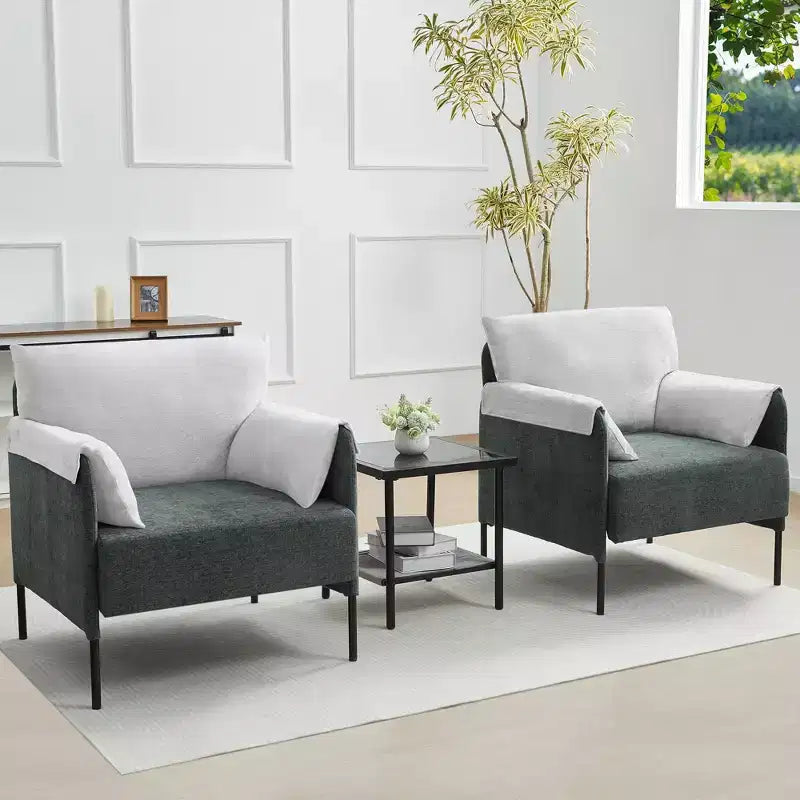Fauteuil d'appoint surdimensionné en chenille, Fauteuil de salon avec grande assise, Fauteuils de lecture modernes pour chambre et salon (Lot de 2)