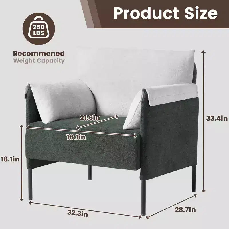 Fauteuil d'appoint surdimensionné en chenille, Fauteuil de salon avec grande assise, Fauteuils de lecture modernes pour chambre et salon (Lot de 2)