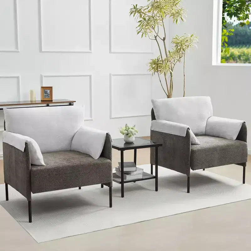 Fauteuil d'appoint surdimensionné en chenille, Fauteuil de salon avec grande assise, Fauteuils de lecture modernes pour chambre et salon (Lot de 2)