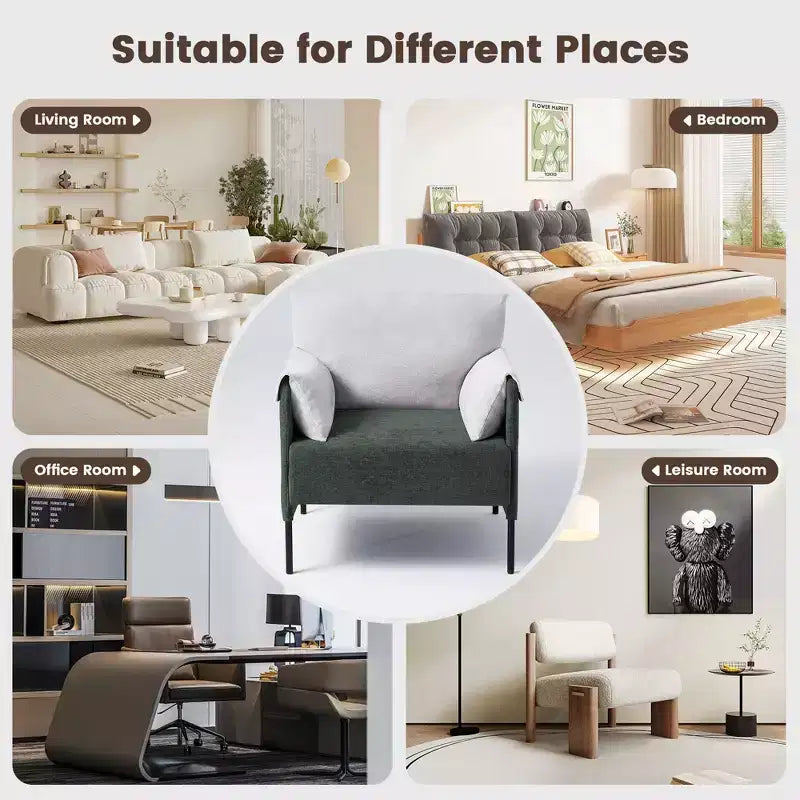 Fauteuil d'appoint surdimensionné en chenille, Fauteuil de salon avec grande assise, Fauteuils de lecture modernes pour chambre et salon (Lot de 2)
