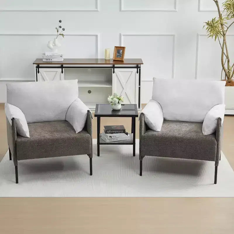 Fauteuil d'appoint surdimensionné en chenille, Fauteuil de salon avec grande assise, Fauteuils de lecture modernes pour chambre et salon (Lot de 2)