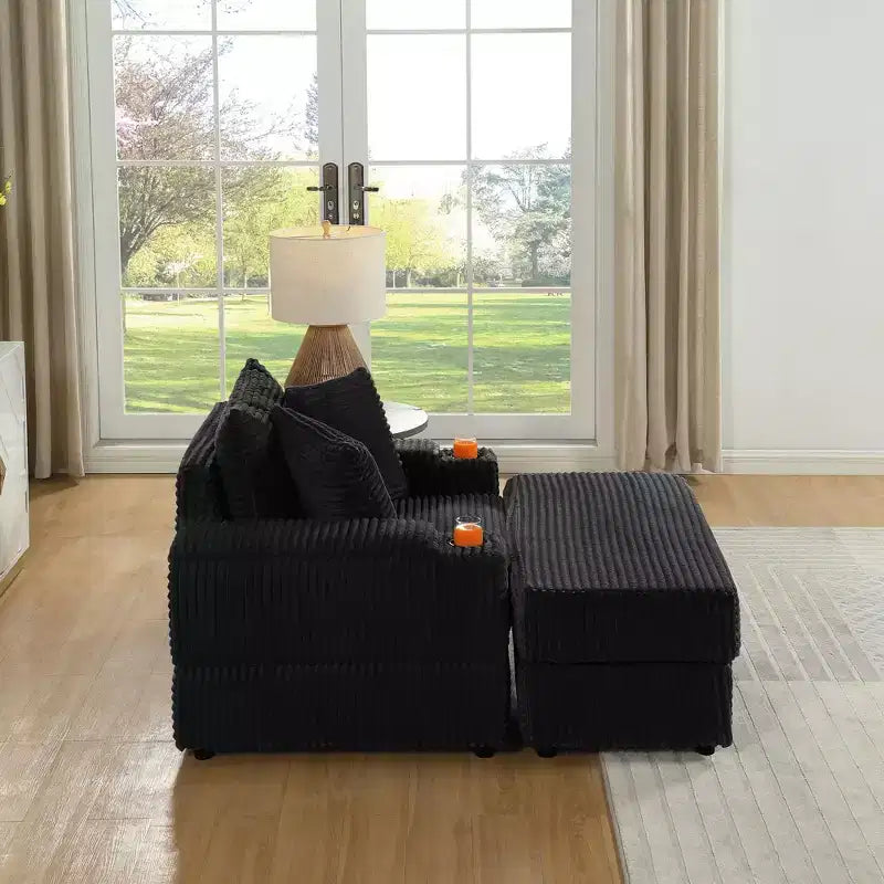 Canapé avec 2 coussins décoratifs et un pouf, Canapé confortable - Canapé profond pour salon