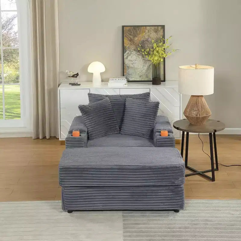 Canapé avec 2 coussins décoratifs et un pouf, Canapé confortable - Canapé profond pour salon