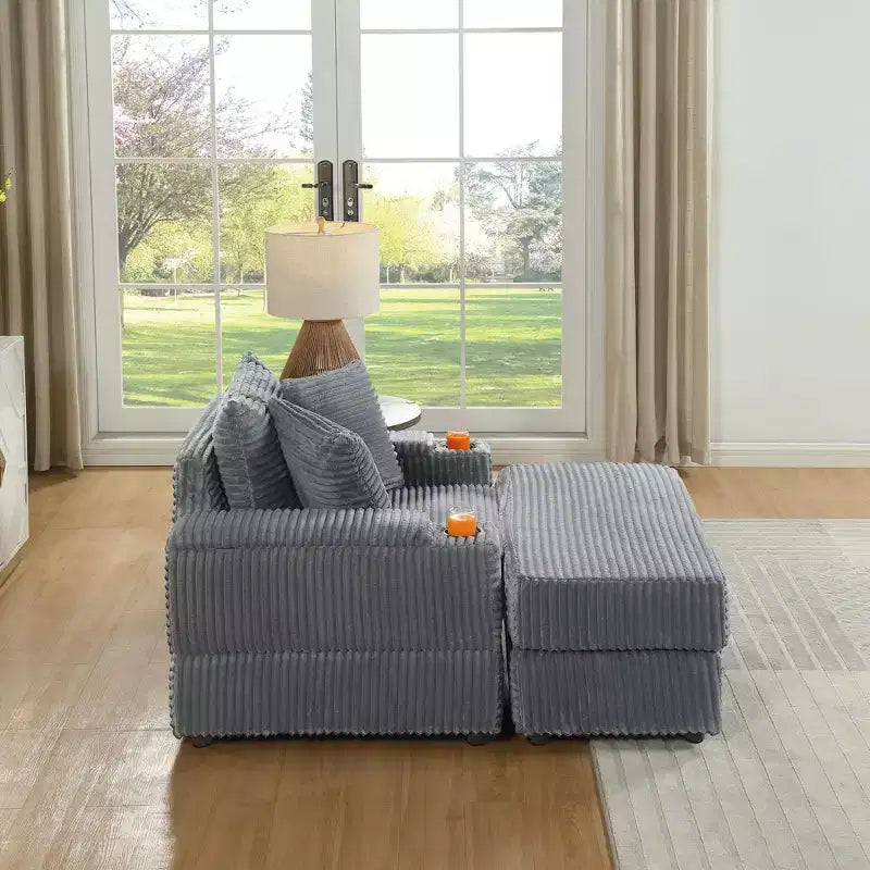 Canapé avec 2 coussins décoratifs et un pouf, Canapé confortable - Canapé profond pour salon