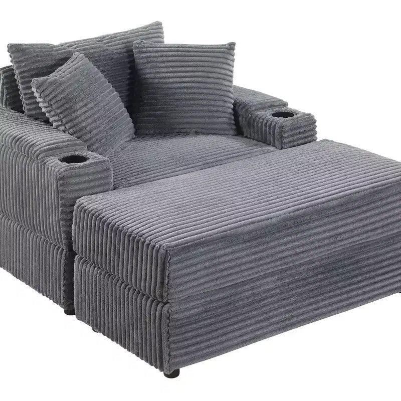 Canapé avec 2 coussins décoratifs et un pouf, Canapé confortable - Canapé profond pour salon