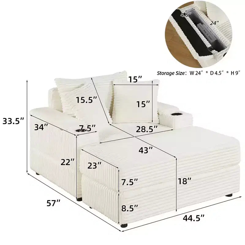 Canapé avec 2 coussins décoratifs et un pouf, Canapé confortable - Canapé profond pour salon