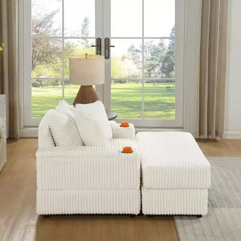 Canapé avec 2 coussins décoratifs et un pouf, Canapé confortable - Canapé profond pour salon