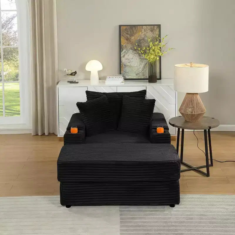 Canapé avec 2 coussins décoratifs et un pouf, Canapé confortable - Canapé profond pour salon