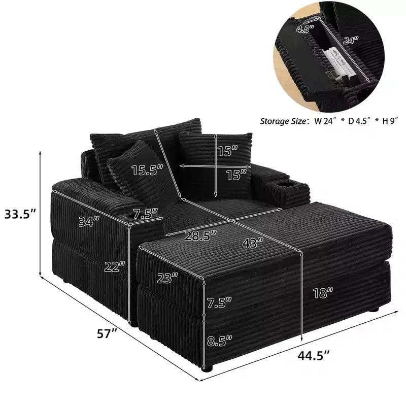 Canapé avec 2 coussins décoratifs et un pouf, Canapé confortable - Canapé profond pour salon