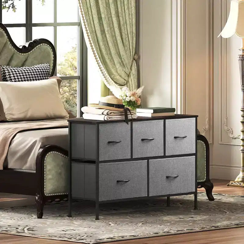 Commode à 5 tiroirs, longue unité de rangement en tissu pour chambre à coucher, placard, salon, couloir et chambre d'enfant